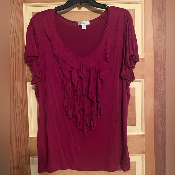 Dress Barn Tops - Dress Barn Red Ruffled Blouse Short Sleeves